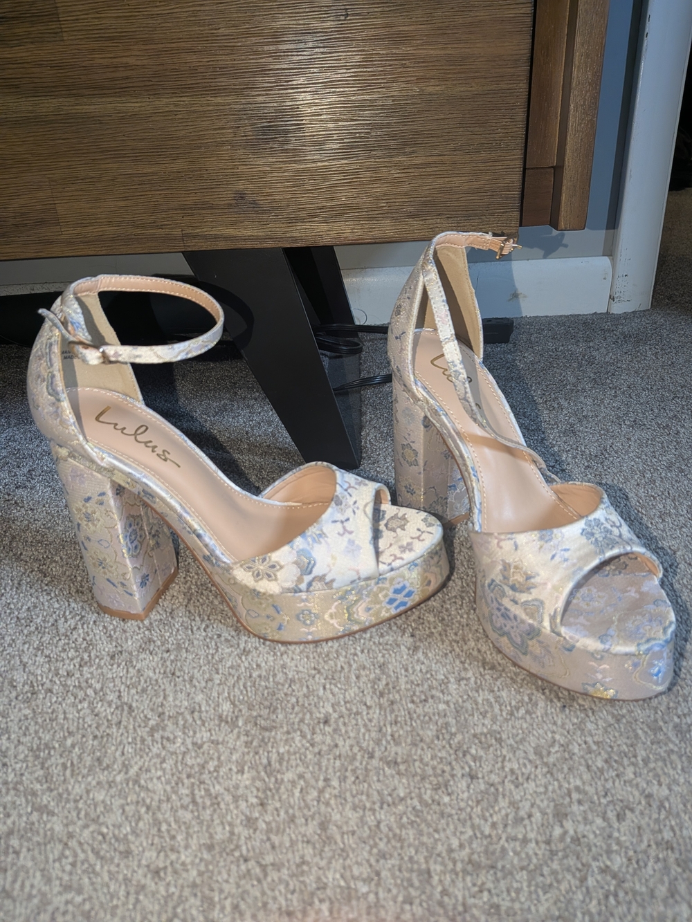Lulu's Floral Platform Block Heel Sandals - Ivory Multi